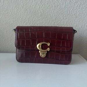Coach Maroon Croc-Embossed Crossbody Bag
